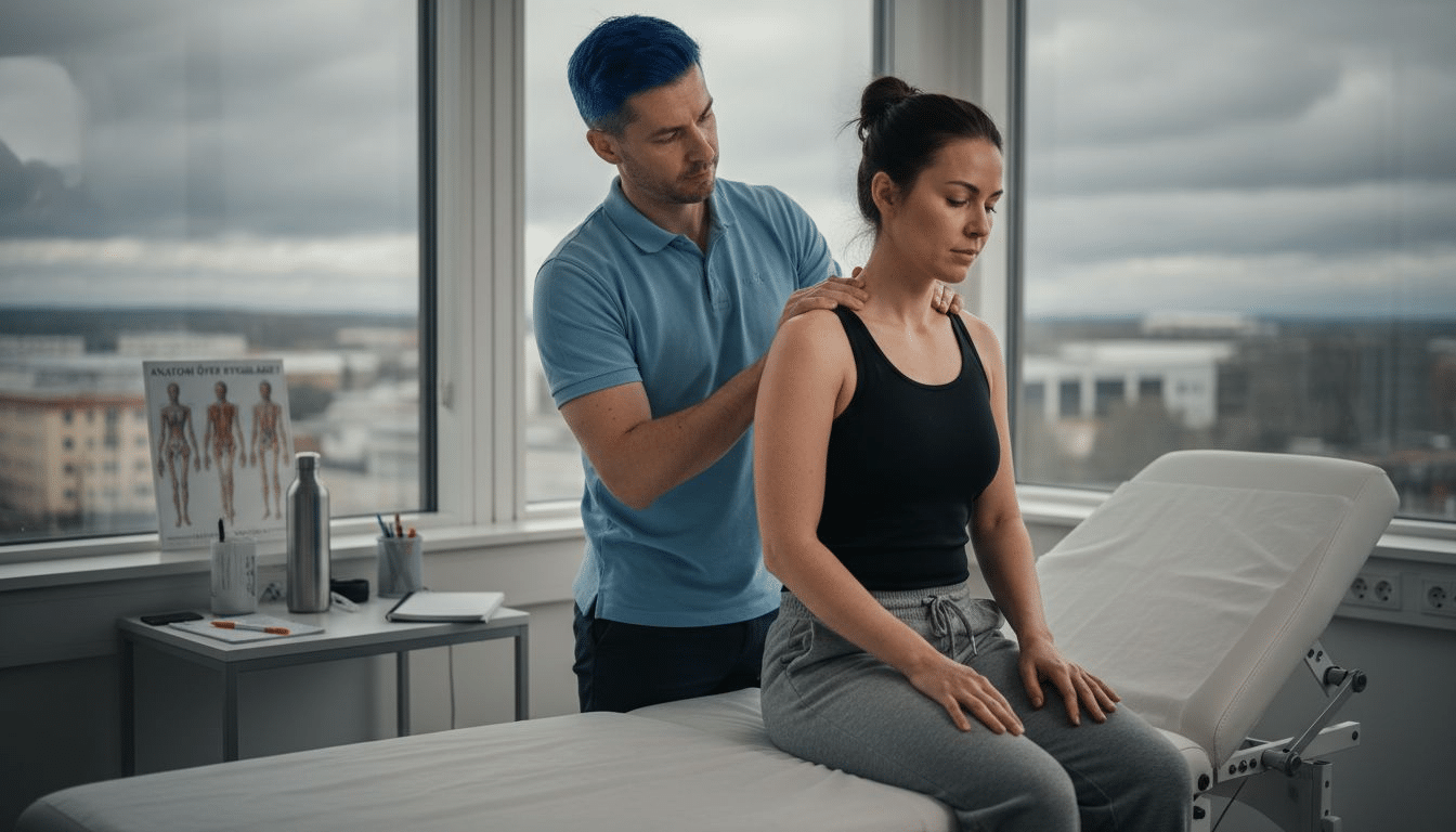 En naprapat hjälper en patient som har ont i musklerna.