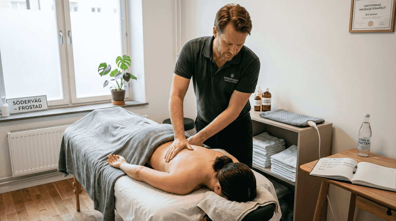 En terapeut som behandlar ländryggssmärta genom massage.